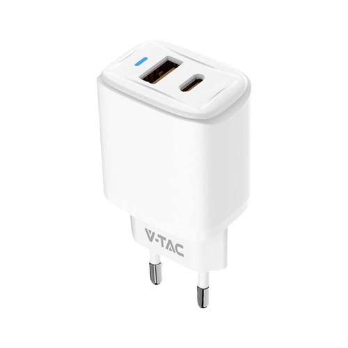 20W Travel Adapter met PD en QC - Wit, 1x PD poort, 1x QC poort