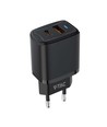 20W USB reisadapter met PD en QC - Zwart, snellader, 1x USB-A en 1x USB-C PD