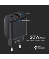 20W USB reisadapter met PD en QC - Zwart, snellader, 1x USB-A en 1x USB-C PD