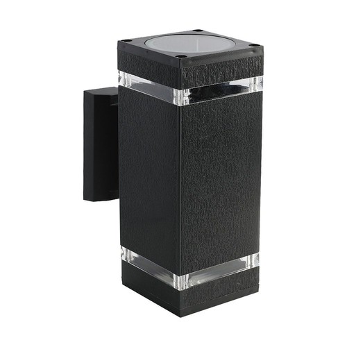 Vierkante E27 wandlamp met up/down licht - Zwart, IP44 buiten, zonder lichtbron