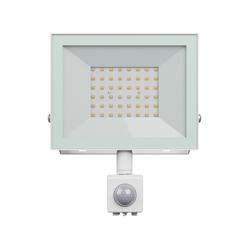 50W breedstraler met sensor - IP44, wit, werklamp, PIR-sensor