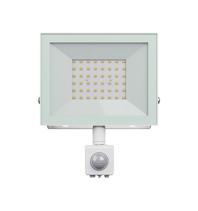 50W breedstraler met sensor - IP44, wit, werklamp, PIR-sensor