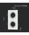 Dubbele GU10 inbouwspot, wit - IP54, aluminium, gat: 155x75 mm, afm: 173x91 mm, zonder lichtbron