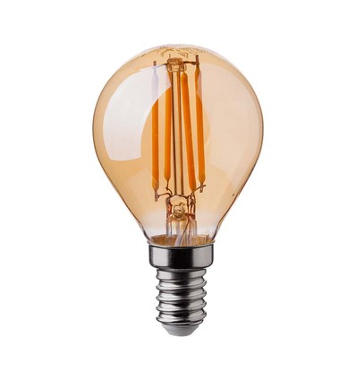 E14 4W LED filament lamp - P45, amber glas, 2200K, kogellamp