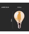 E14 4W LED filament lamp - P45, amber glas, 2200K, kogellamp