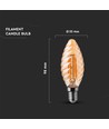 E14 4W LED filament kaarslamp - Twist, amber glas, 2200K, 350lm