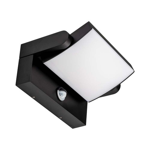 17W LED-wandlamp met sensor - IP65, zwart, PIR-sensor, incl. lichtbron