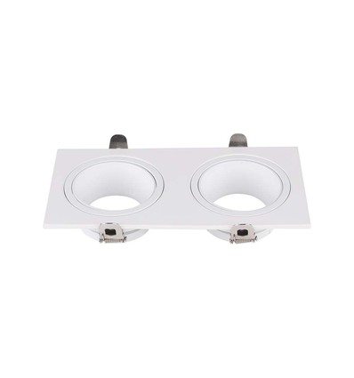 Dubbele rechthoekige GU10 inbouwspot - Wit, metaal en polycarbonaat, zonder lichtbron