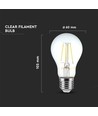 E27 6W LED filament lamp - A60, helder glas, 600lm