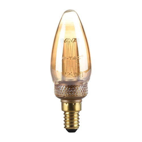 E14 2W LED Art Filament kaarslamp - Amber glas, 1800K, warm wit, 65lm