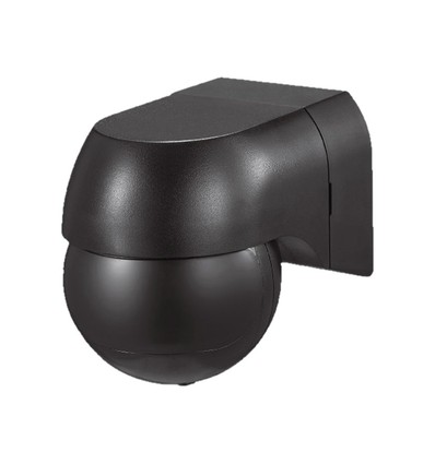 PIR wandsensor met beweegbare kop, IP44 - 180 graden, 12m bereik, zwart, buiten en binnen