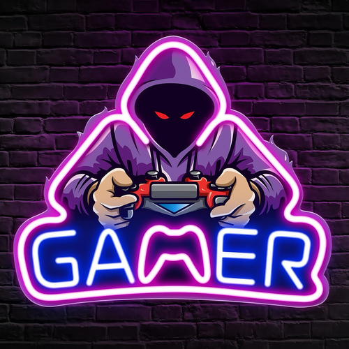 Gamer neonbord met LED-verlichting - Groot model 39x33 cm, perfect voor de gamekamer