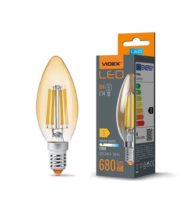 E14 6W LED kaarslamp - Filament, 680lm, 2200K, warm wit, vervangt 60W