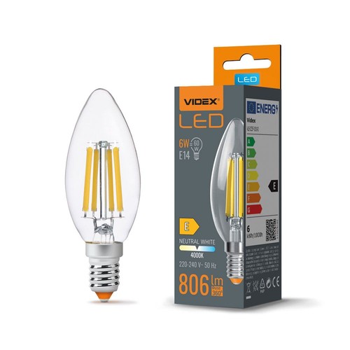E14 6W LED filament kaarslamp - C35, 806lm, 4000K, 360 graden, vervangt 60W