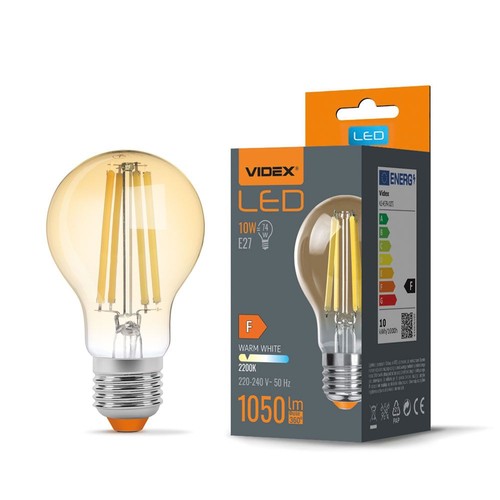 E27 10W LED filament lamp - A60, 1050lm, 2200K, Amber glas, 360° lichtspreiding