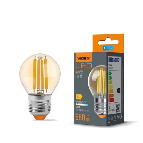 E27 6W LED filament kogellamp - G45, 2200K, Amber glas, 360 graden, 750lm