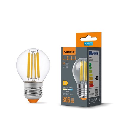 E27 6W LED filament kogellamp - G45, 800lm, 4000K, flicker free