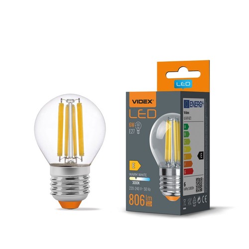E27 6W LED filament kogellamp - G45, 806lm, 3000K, 360 graden