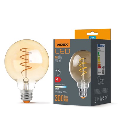 E27 4W dimbare LED lamp - G95, spiral filament, amber glas, 2200K, flicker free