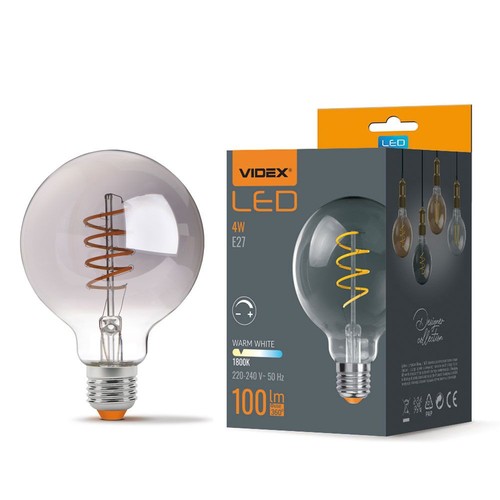E27 4W dimbare LED lamp - G95, spiral filament, grafiet glas, 1800K, 360°