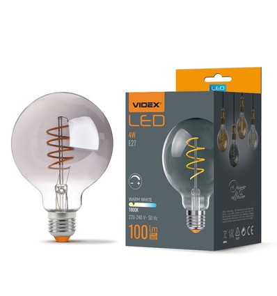 E27 4W dimbare LED lamp - G95, spiral filament, grafiet glas, 1800K, 360°