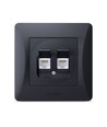 BINERA dubbele CAT6 netwerkaansluiting - Zwart grafiet, RJ45, 2 poorten, inbouw