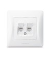 Dubbele CAT6+CAT6 netwerkaansluiting - RJ45, wit, inbouw, stofkap, BINERA-serie