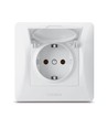 Schuko wandcontactdoos - enkel, met deksel, wit