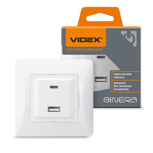 Binera stopcontact met USB-A + USB-C PD20W - Wit, inbouw, 16A, IP20