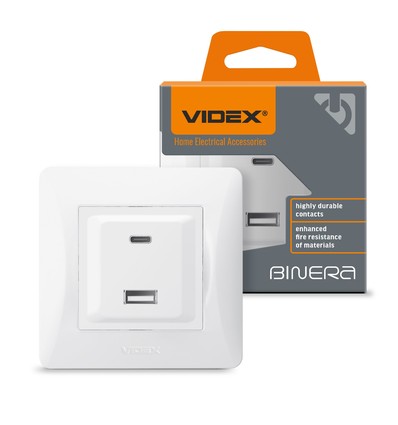 Binera stopcontact met USB-A + USB-C PD20W - Wit, inbouw, 16A, IP20