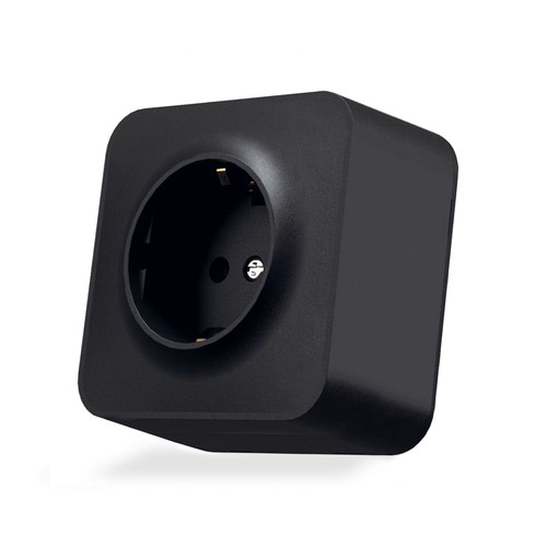 Schuko-wandcontactdoos - opbouw, enkel, IP20, mat zwart