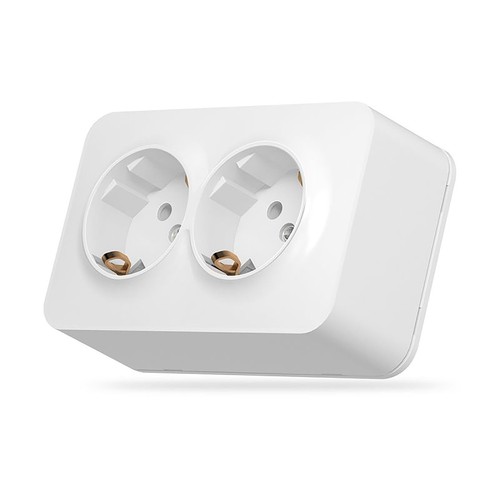 Schuko-wandcontactdoos - opbouw, dubbel, IP20, wit