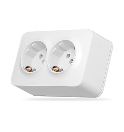 Schuko-wandcontactdoos - opbouw, dubbel, IP20, wit
