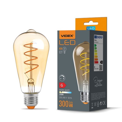 E27 4W dimbare LED lamp - ST64, spiral filament, amber glas, warm wit, flicker free
