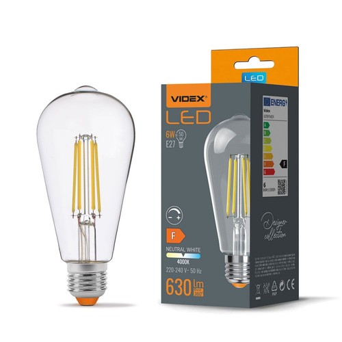 E27 6W dimbare LED filament lamp - ST64, 630lm, 4000K neutraal wit, 360 graden