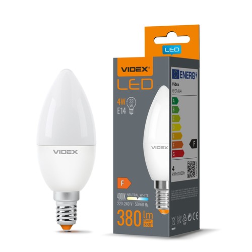 E14 4W LED kaarslamp - C37, 380lm, 4000K, mat glas