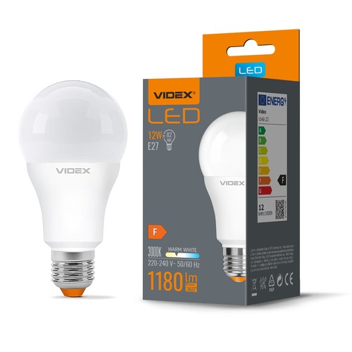 E27 12W LED lamp - A60, 1180lm, 3000K, flicker free