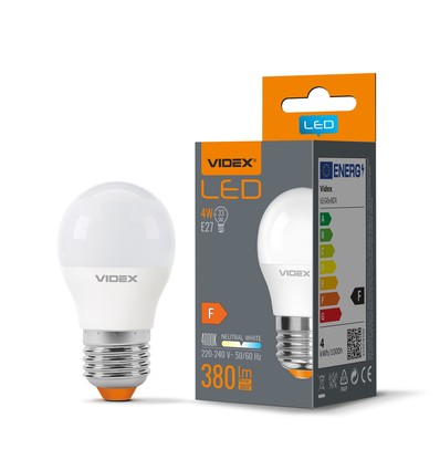 E27 4W LED kogellamp - G45, 380lm, 4000K, flicker free