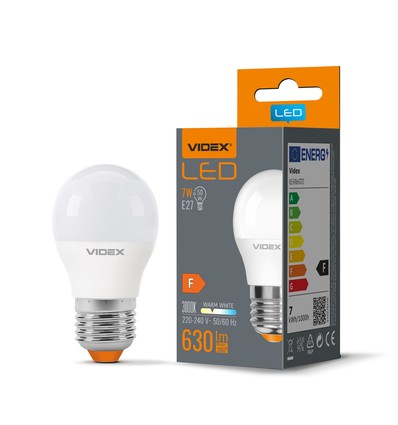 E27 7W LED kogellamp, RA90 - G45, 3000K, flicker free, vervangt 50W