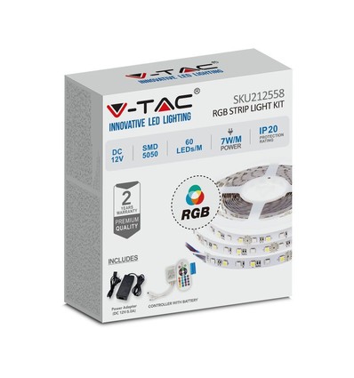 5m 7W/m RGB LED-strip set - 12V DC, IP20, 60 LED's per meter