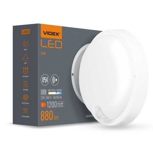 11W LED plafondlamp met sensor - IP54, IK07, 120°, 5000K, Bulkhead