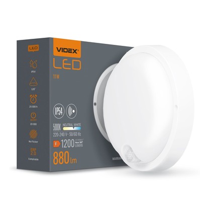 11W LED plafondlamp met sensor - IP54, IK07, 120°, 5000K, Bulkhead
