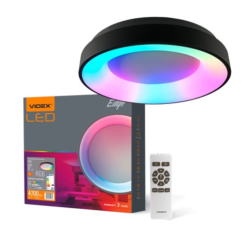 72W LED plafondlamp, dimbaar - RGB+CCT, zwart, 450x450mm, incl. afstandsbediening en geheugenfunctie