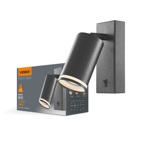 GU10 wandspot met schakelaar - Zwart, aluminium, IP20 binnen, zonder lichtbron