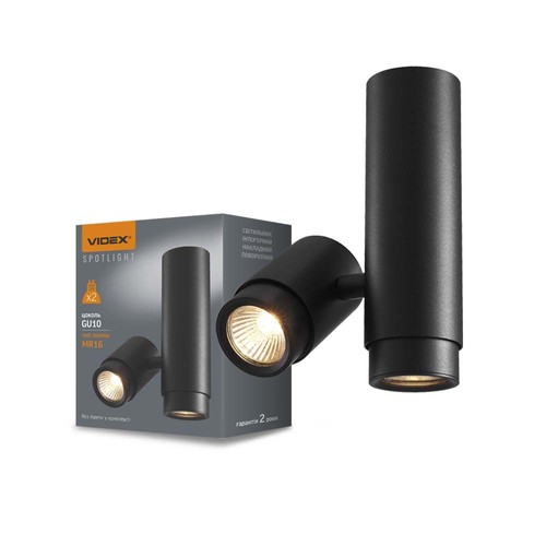 Dubbele GU10 opbouwspot, kantelbaar - Zwart, IP20 binnen, aluminium, zonder lichtbron