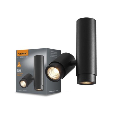 Dubbele GU10 opbouwspot, kantelbaar - Zwart, IP20 binnen, aluminium, zonder lichtbron