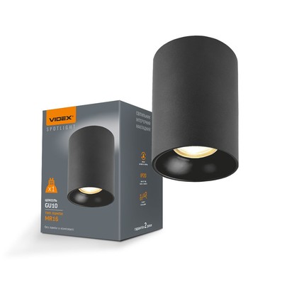 GU10 opbouwspot - Zwart, Ø9cm, hoogte 14cm, aluminium, IP20 binnen, zonder lichtbron