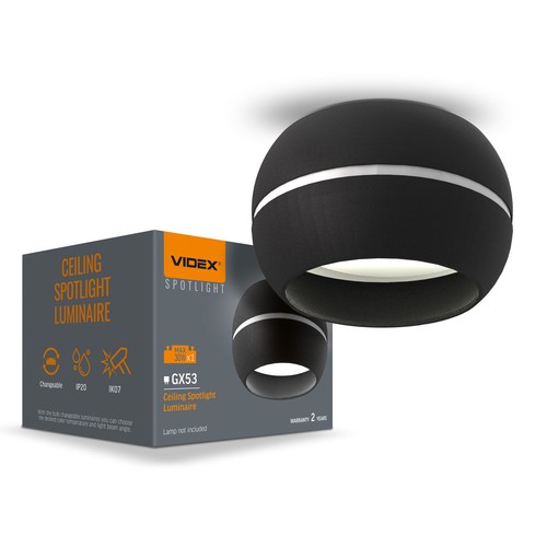 GX53 inbouwspot - Zwart, aluminium, IP20, 90x90mm, gat: Ø7,3-7,7 cm, zonder lichtbron