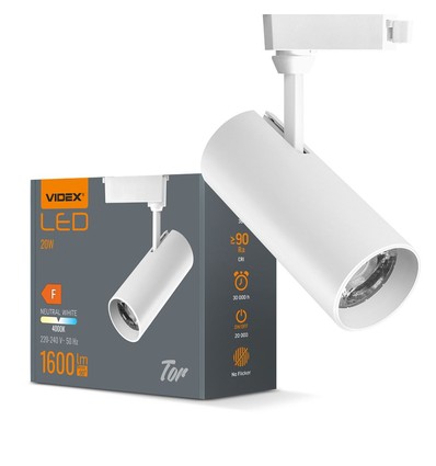 20W 1-fase RA90 Tor spanningsrailspot - Wit, 1F2W