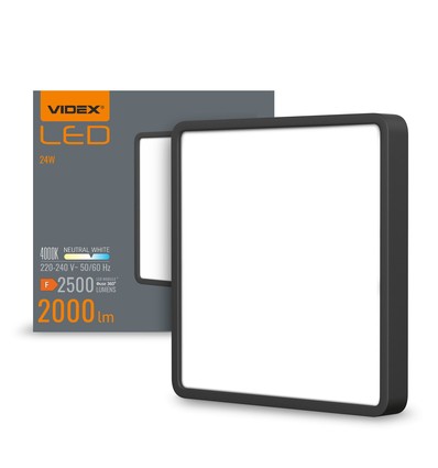 24W vierkante LED plafondlamp - 26,4 x 26,4 cm, zwarte rand, 4000K, IP20 binnen, incl. lichtbron